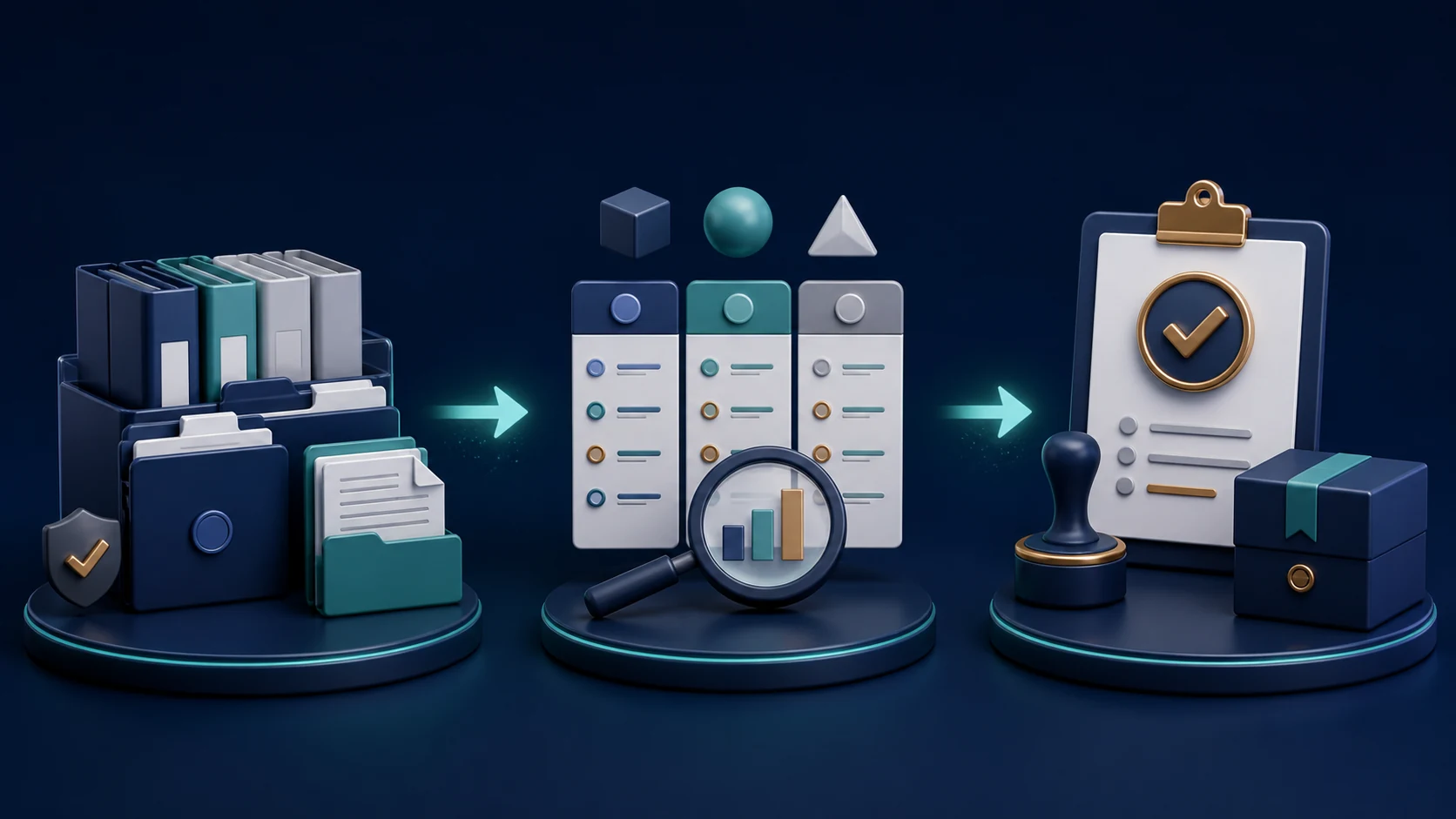 procurement-purchasing-workflow Three-stage procurement workflow from supplier folders through comparison to purchasing decision