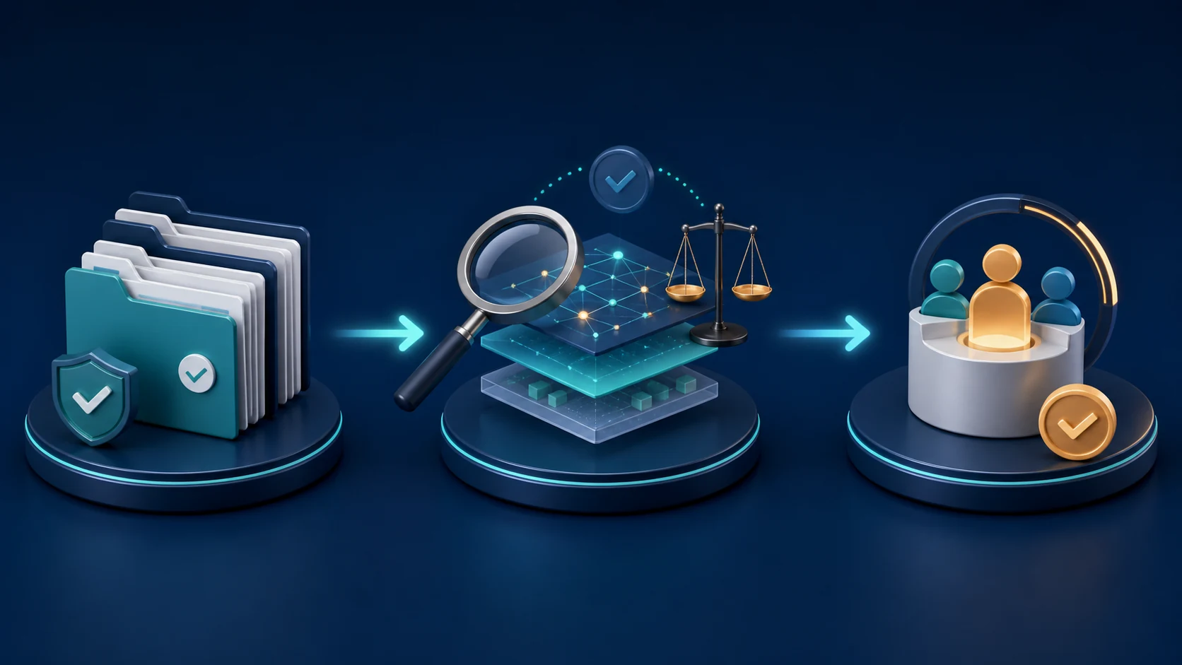 Three-stage Human Resources workflow from approved folders through review to accountable decision