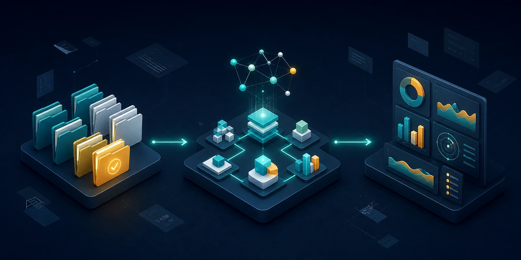 Abstract flow from approved campaign folders through analysis to marketing insight