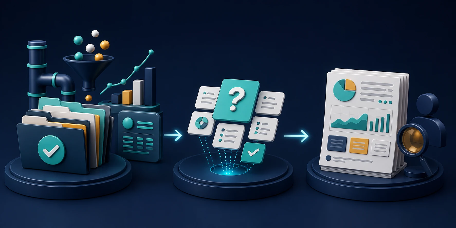 Abstract flow from approved sales folders through question selection to a reviewable result
